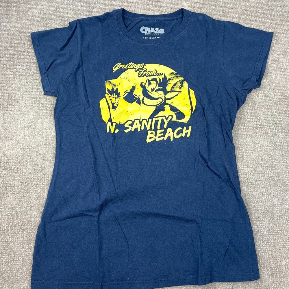 Loot Crate T-Shirt Men Medium Navy Crash Bandicoot Greeting From N. Sanity Beach